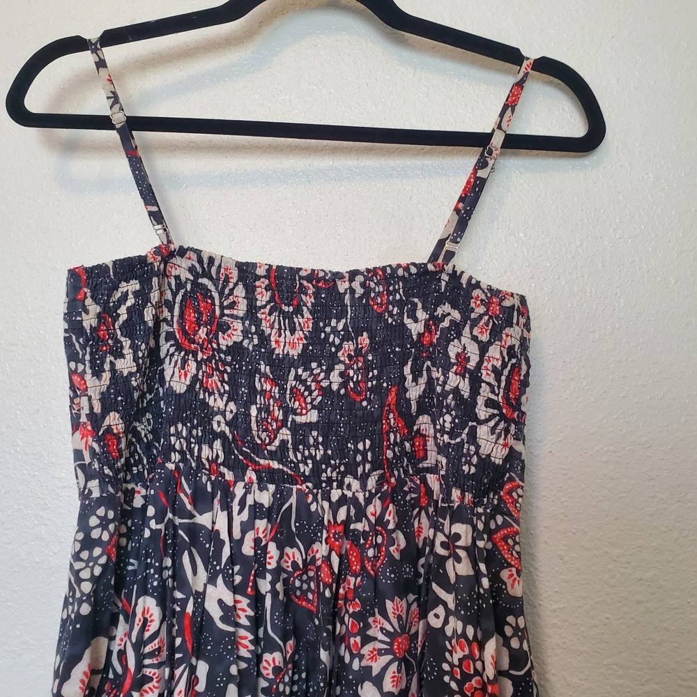 JS New York Floral Midi Dress Navy Red White Smocked Back Adjustable Straps - Picture 5 of 8